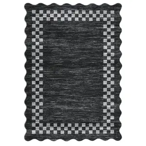 【Christmas Gift】4 x 6 ft Polyester Dark Grey Rectangular Indoor Geometric Bordered Modern Machine Washable Area Rug