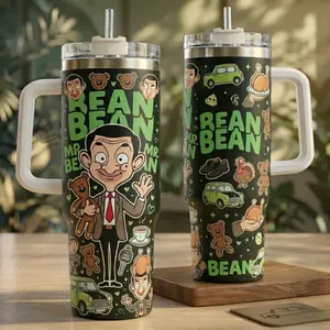 Mr. Bean Cartoon 40oz Tumbler with Handle and Straw - Nostalgic Comedy Fan Gift - Insulated Travel Mug