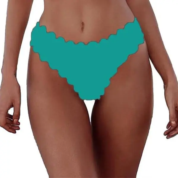 Women's Scallop Trim Bikini Bottoms, Solid Cheeky Revealing Swimsuit Bottom, Quick-Drying Elasticized Fabric for Beach Vacation, Revealing Bikinis Bottoms, Elasticized Bikinis Bottoms
