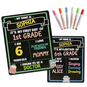 First day of school sign board 14"×11"first and last day of kindergarten board with Liquid Chalk Markers, pre k sign board Double-Sided & Reusable, Photo Prop to Record for kindergarten