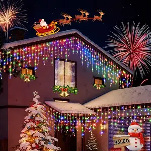 96LED Christmas decorative ice strip light, USB illuminated ice column flashing string light, Outdoor twinkle lights, smart 8 mode, 4.0meter, for indoor & outdoor, eaves, balconies, bedrooms, home decoration, festival, party, wedding