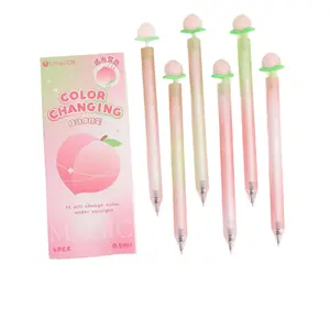 Color-changing peach twist gel pen, creative light-reactive color-changing pen for students, smooth black quick-dry pen for problem-solving, blue heat-erasable gel pen