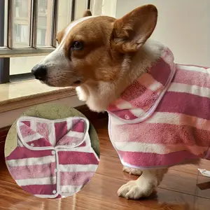 Quick-Dry & Easy-Clean Dog Bathrobe with Adjustable | All-Season Pet Towel Robe in Multi-Color Stripes for Bath, Swim, Walks