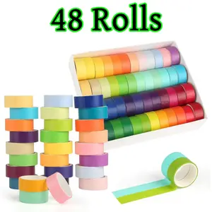 48 pcs Pastel Washi Tape Set Colourful Painter's Masking Tape Decorative Washi Tape for DIY Scrapbooking Classroom Decorations Craft Decorative Paper Tape