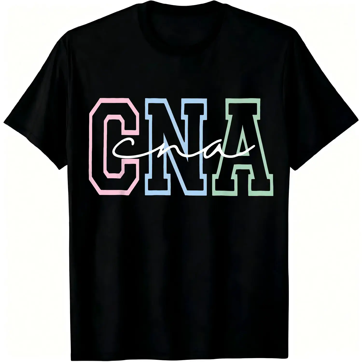 100% Cotton Unisex Short-Sleeve Fashion T-Shirt, Comfortable Nursing Top for Healthcare Assistants (CNA, RN) with Prints, Pairable with Bottoms