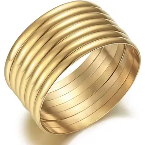 14K Gold Plated Gold Bangle Bracelets for Women Christmas Birthday Gifts, Set of 7 Pieces