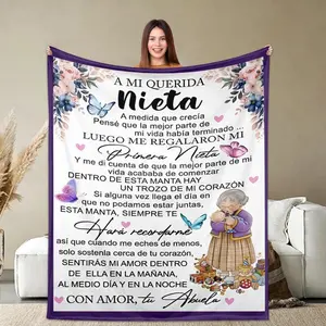 Spanish Flannel Throw Blanket for Granddaughter with A Mi Querida Nieta Floral Bird Design, Soft Cozy Warm Comfortable Lightweight, Sentimental Gift for Birthday Christmas Graduation, Loving Grandparent Grandchild