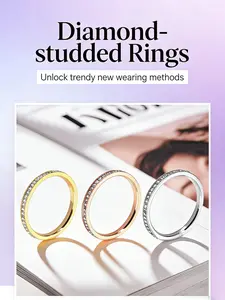 Korean Style Women's Simple Full Diamond Ring Titanium Steel Thin Single Row Rhinestone Ring, Elegant Versatile High-End Jewelry