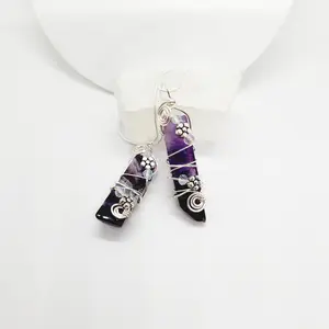 Dream Amethyst Pendant Necklace – Handmade Wire Wrap with Flowers – Purple Crystal Jewelry