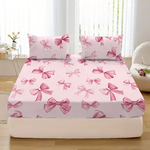 3pcs Bow Bedding Set (1 Fitted Sheet + 2 Pillowcases), Soft Comfortable Breathable, Bedding Decor, Holiday Gift