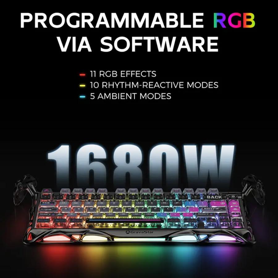 "Summer Vibes" GravaStar Mercury K1 Pro 75% Wireless Mechanical Gaming Keyboard: A Compact, Custom-Style Keyboard with Gasket Mount Structure, Hot-Swappable Support, Linear Switches, and RGB Backlighting.
