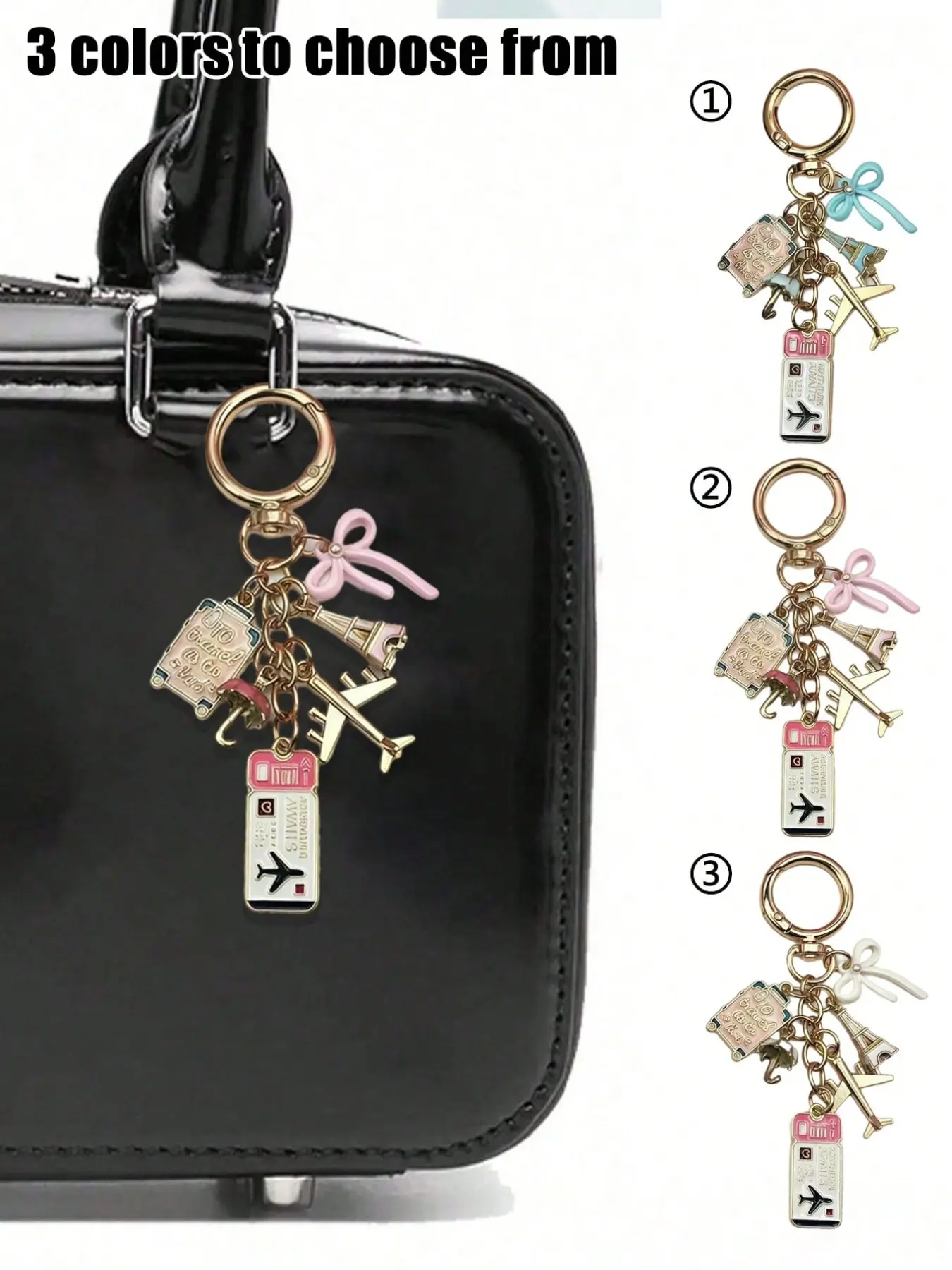 Travel-Themed Keychain, Keychain Accessories with 3 Color Options - Bag Charm, Key Ring Accessory Featuring Airplane, Luggage & Ticket Charms, Durable Enamel Key Chain for Decorating Purses, Keys & Luggage Tags, Ideal for Travel Enthusiasts
