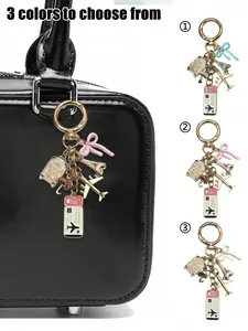 Travel-Themed Keychain, Keychain Accessories with 3 Color Options - Bag Charm, Key Ring Accessory Featuring Airplane, Luggage & Ticket Charms, Durable Enamel Key Chain for Decorating Purses, Keys & Luggage Tags, Ideal for Travel Enthusiasts