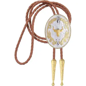 Brown Bolo Tie for Men Women Western Ties Mens Gold Bolo Tie Rodeo Cowboy Leather Necktie Cowgirl Tie Wedding