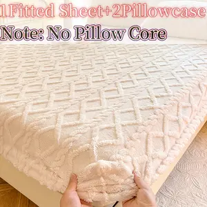 Diamond Pattern Bedding Set, Multiple Color Options, Soft Warm, Anti-Slip High Sides (11.81-13.39 Inches), Includes 1 Fitted Sheet & 2 Pillowcases