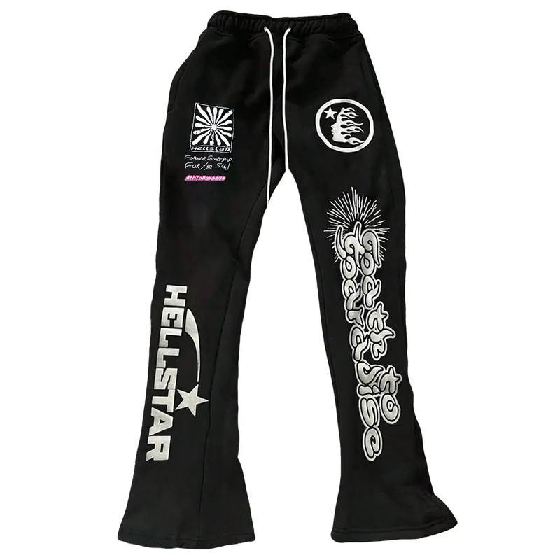 Men's Street Trendy Graffiti Hip Hop Long Pants Unique Design Comfortable Fit Black Color Versatile Casual Unisex Couple Style