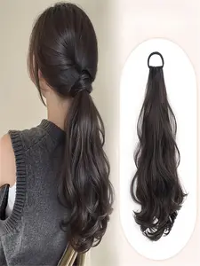 Women's 20-Inch Elegant Ponytail Wig, Heat Resistant Synthetic Fiber, Anti-Slip Strap, Natural Wave Style, Suitable for All Hair Types