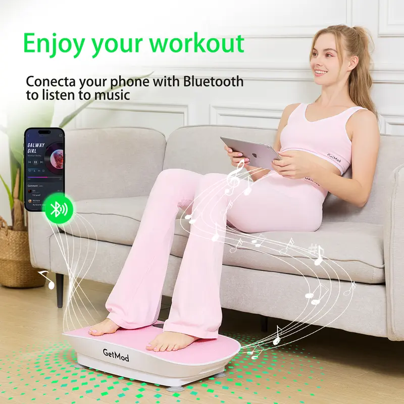 GETMOD Low Noise Vibration Trainer Home Fitness Machine - 10 Adjustable Speed Levels (10 Speeds), 3D Anti-Slip Surface, Bluetooth Sync, Auto & Manual Modes, Compact Portable Unisex Metallic Design, Easy-Clean, Recovery Aid, Whole Body Workout Gear #07-3