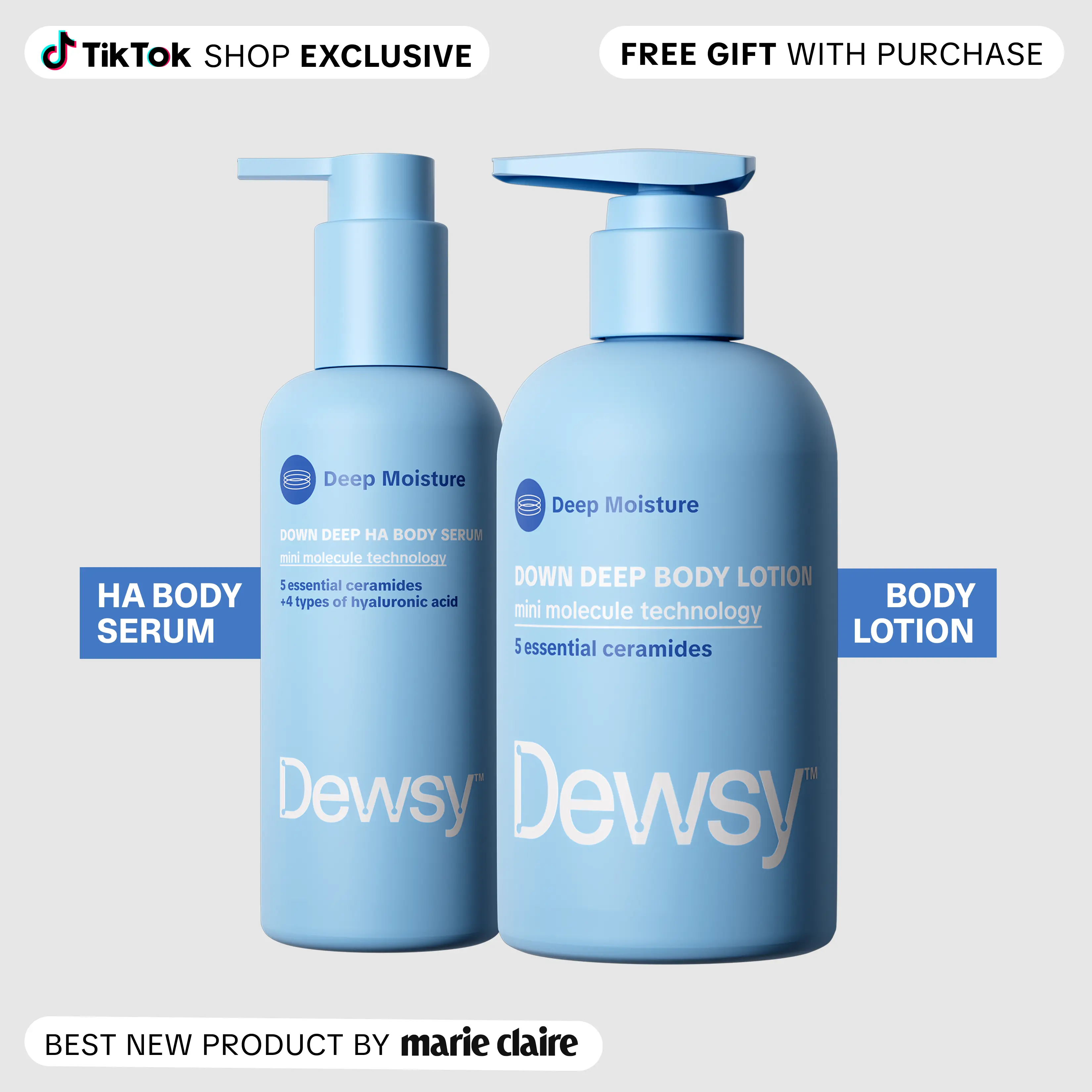 Ceramide Body Lotion + Hyaluronic Acid Body Serum Set | Skin Barrier Bundle + Gift Extras | 7.8 oz + 8 oz | TikTok Exclusive