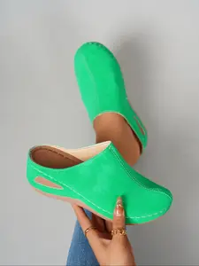 Elegant Fashion Women's New Platform Slip-On Mules, Comfortable Soft Rubber Sole, Perfect for Spring/autumn, Home, Walking, Commuting