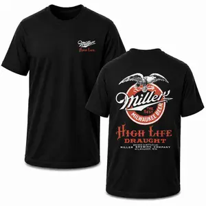 Miller High Life Draught Vintage Eagle Graphic Apparel – Front and Back Print T-Shirt, Sweatshirt & Pullover Hoodie, Classic Milwaukee Beer Logo Streetwear, Retro Brewery Inspired Graphic Top, Unisex Casual Cotton Clothing, Beer Lover Gift.