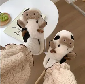 2026 Trending Plush Animal Slippers - Adorable Cow Print House Shoes for Women, Men & Kids cartoon