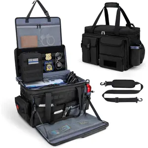 Patrol Bag Law Enforcement Police Gear Bag, Car Front Seat Organizer Tactical Officer Duty Bags, Police Car Accessories for Passenger Seat, Multiple Compartment Molle Webbing Removable Shoulder Strap