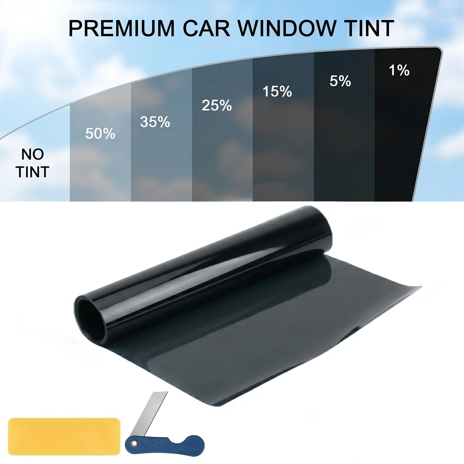 Premium Car Window Tint Film Roll (20"x10') - 99% UV Block Privacy Sun Shade with Free DIY Tools, Anti-Scratch Auto Window Tint (1%-50% VLT) Black Uncut Window Sunshade Back Window Tint Kit Universal Foldable Anti-UV Model Y Tint Kit carbon