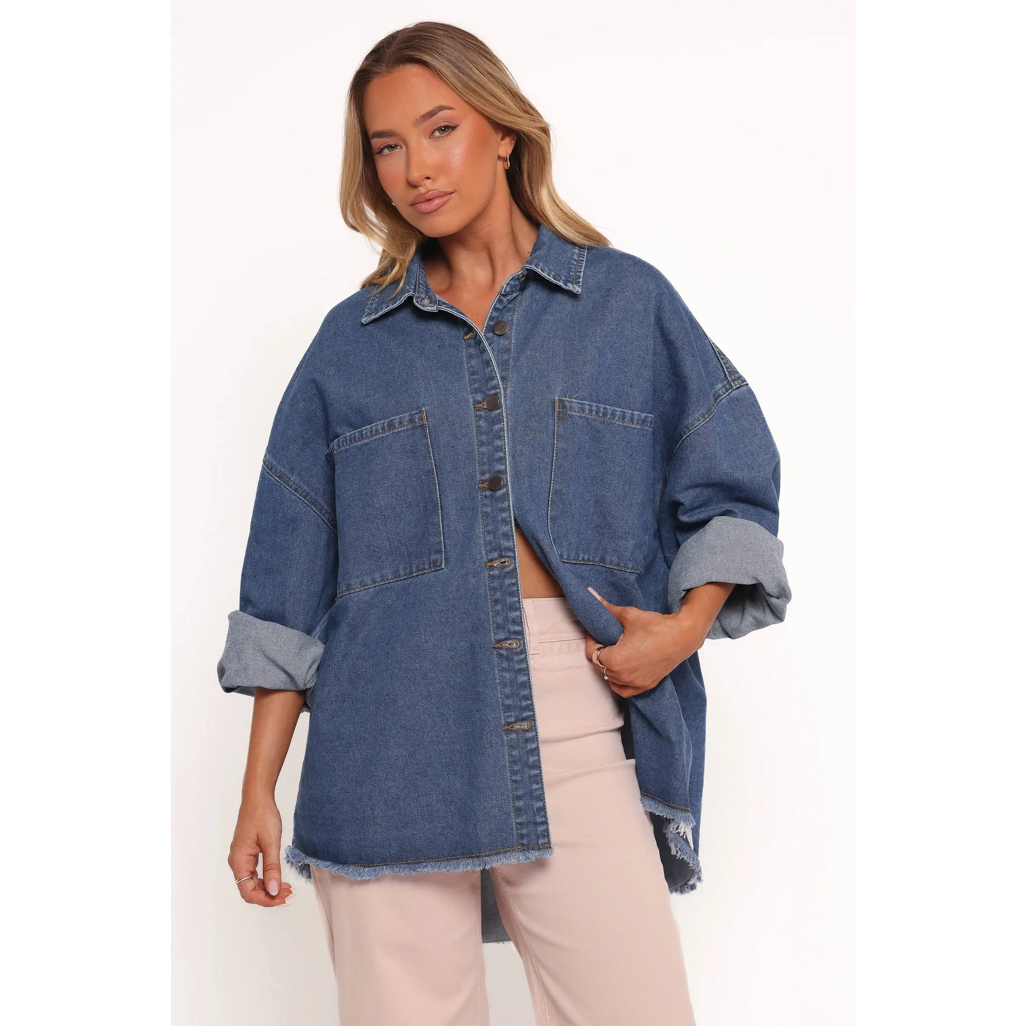 Twiggy Frayed Edge Denim Shacket - Denim