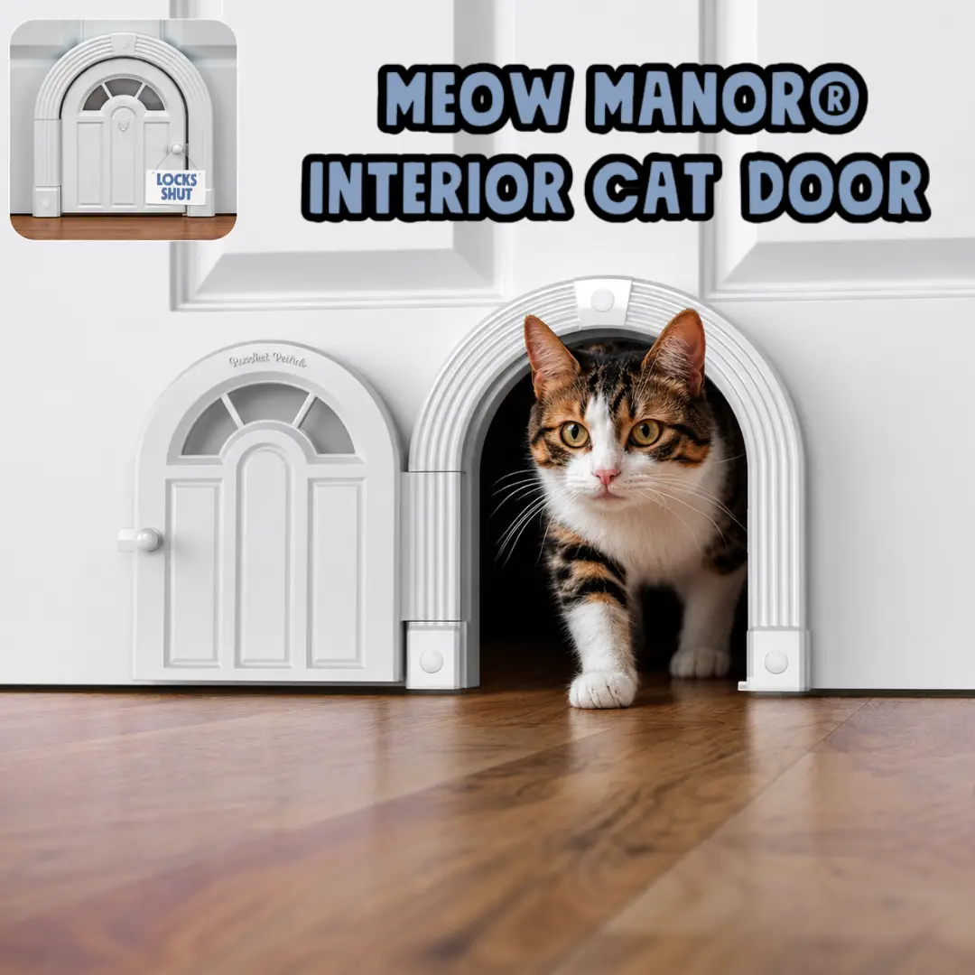 Original Meow Manor Interior Cat Door - Lockable, No Flap, Easy Installation, Spacious Kitty Door for Cats Up to 20 lbs