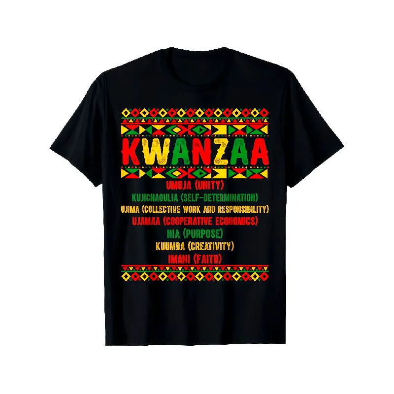 Men's Vintage Kwanzaa Graphic T-Shirts - African Heritage Kinara Candles, 7 Principles (Unity, Self-Determination, Cooperative Economics), Soft Breathable Knit Cotton, Relaxed Oversized Crew Neck Shortsleeve Top, Menswear Casual Streetwear