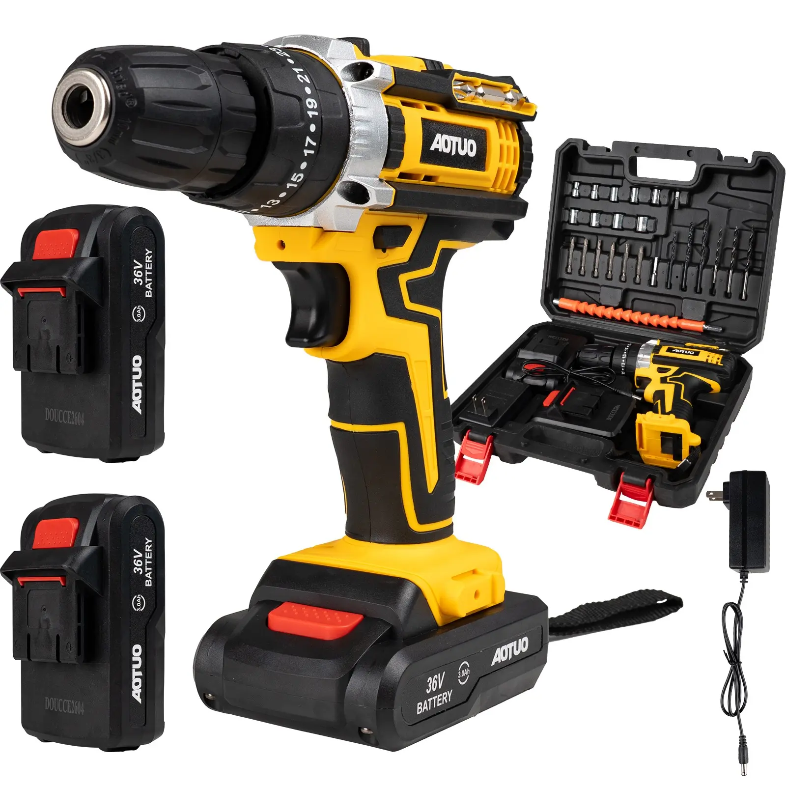 【DealsForYouDays】36V Cordless Multi-Function Adjustable Drill Tool Set, 21V Electric Power Drill with 2×2.0Ah Lithium-Ion Batteries & Charger, 2-Speed Portable Toolbox Kit for DIY Home Projects & Drilling Tasks, Holiday Gift