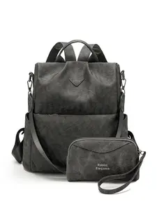 Vintage Washed Backpack for Women, Multi-Functional Anti-Theft Bag with Wallet Set, Commute and Travel Dual Use Bag