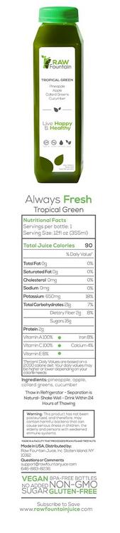 3 Day Green Juice Cleanse Detox by RAW Fountain, 18x 12oz Bottles of RAW Cold Pressed Juices, All Natural, No Gluten, No Wheat, No Artificial Flavors