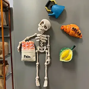 Magnetic Movable Skeleton Fridge Magnet – Funny 2D Halloween Decor, Vintage Vibes for Kitchen or Gift Idea, Refrigerator magnet