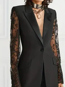 2026 Spring Summer Fashion New Elegant Chic Streetwear Commuter Slim Fit Long Sleeve Lace Suit Jacket for Women, All Seasons