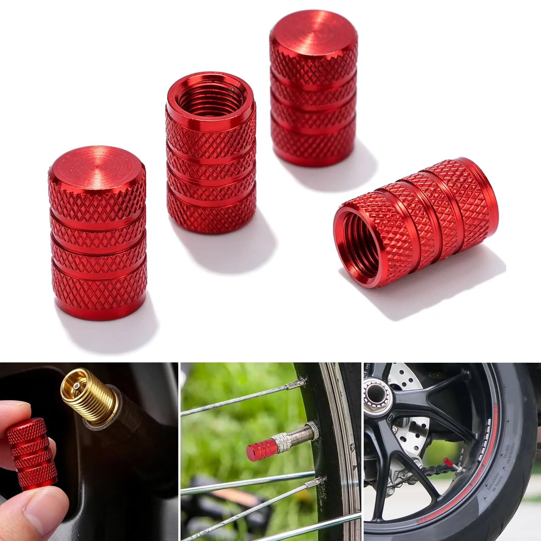 4Pcs Aluminum Tire Valve Stem Caps, Anti-Leak Dustproof Covers with O-Ring Seal for Car, Truck, SUV, Motorcycle & Bike