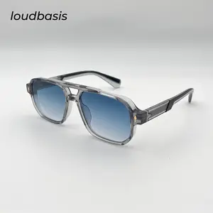 Transparent Gray Frame Blue Gradient Lenses Sleek Metal Temples Unisex Fashion Sunglasses