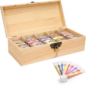 Wooden Locking    Tray with  Tray, 5 Compartment Wooden    Organizer Storage Change Box Case Holder Moneyboxes with Lockable Cover 300  Wrappers
