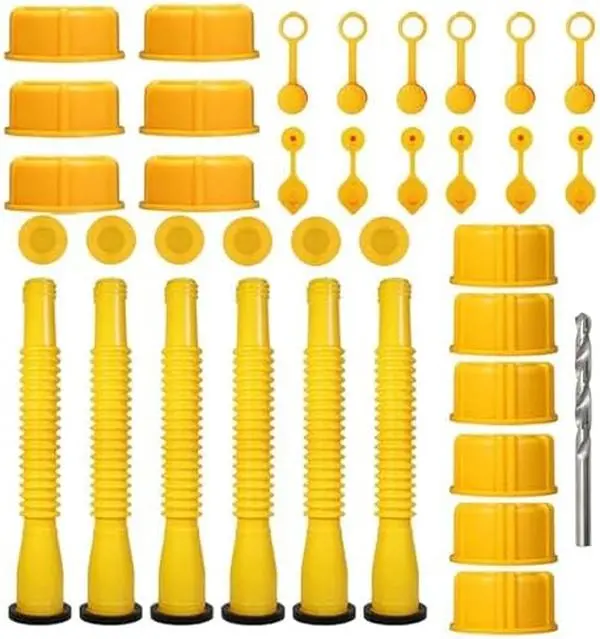 Gas Can Spout Replacement Set - 3 Kit Yellow, 1/2/5/10 Gal Nozzle, 19 Pack