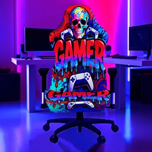 1Set Skull Game Controller Pattern UV Blacklight Reactive Glowing Computer Game Chair Cover, Milk Fiber Fabric With Elastic And Detachable Design That Is Machine Washable. Suitable For Office, Bedroom And Game Chair Decoration.