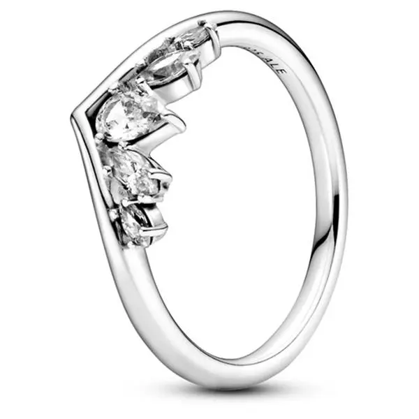PANDORA Hand-Finished V-Shaped Wishbone Silver Ring, Claw-Set Sparkling Pear & Marquise Floating Stones, 199109C01-48