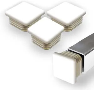 Prescott Plastics 1.5" Inch Square Plastic Plug Insert (4 Pack), White End Cap for Metal Tubing, Fence, Glide Insert for Pipe Post, Chairs and Furniture - Chair Glide
