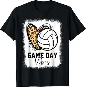 100% Cotton Bleached Volleyball Game Day Vibes Volleyball Mom Game Day T-Shirt