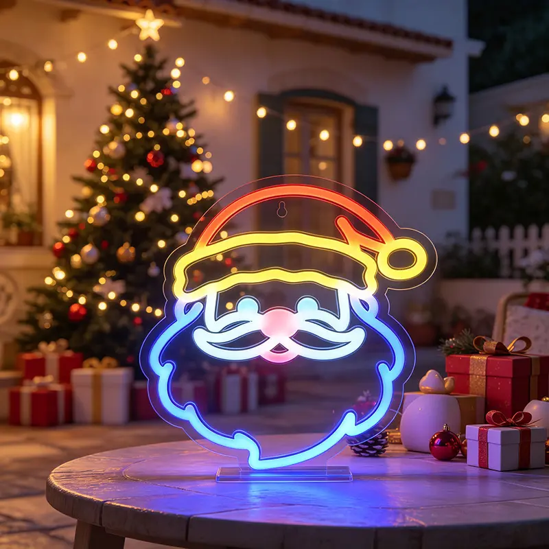 Christmas Neon Light Sign, Colorful LED Acrylic Tabletop Decoration, Santa Claus Reindeer Snowman Christmas Tree Holiday Lights for Home Party Decor