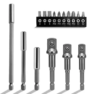 16-Piece Adapter & Screwdriver Bit Set, Includes Hex Socket Nut Drives, Extension Adapters, Precision Bits for Drill, Impact Driver, Manual Tools