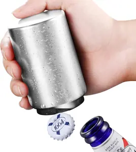 3PCS Premium Stainless Steel Magnetic Beer Opener, Automatic Push Down Bottle Opener, No-Damage Cap Catcher, Portable Bar Tool for Home Picnic Camping Soda Wine