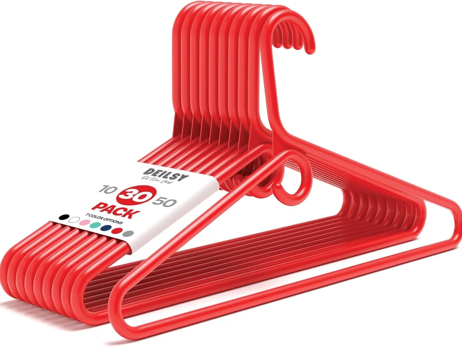 DEILSY Red Heavy Duty Hangers with Hooks for Scarves & Belts – Thick and Strong Clothes Hangers for Shirts, Jackets, Pants, and Dresses – Space-Saving Plastic Hangers – Pack of 30
