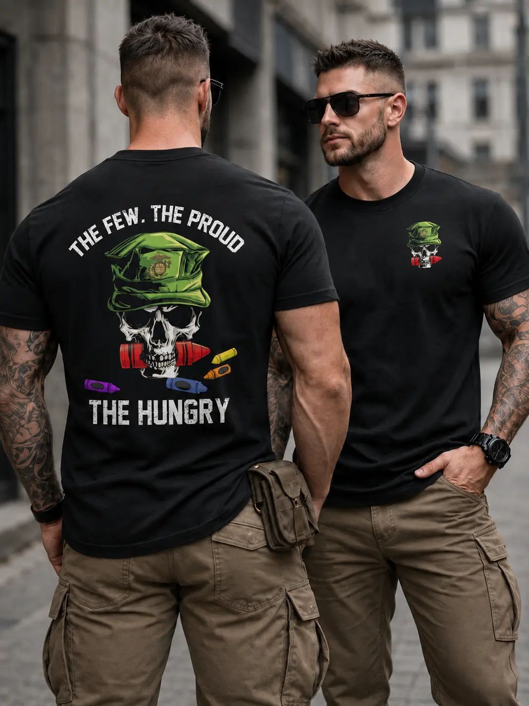 Gildan Men's Graphic T-Shirt - Tactical USMC Skull & Eagle Cotton Casual Tshirt, Short-Sleeve Relaxed Fit Menswear Top (Hoodie-Related Casual Style), Veteran Gift, Street Style Quote Apparel, Classic, Soft, Fabric