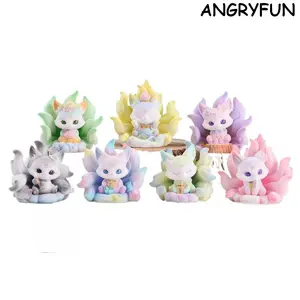 ANGRYFUN Flocked Eastern Poetry Nine-Tailed Fox Blind Box Figurine, Mythical Fox Spirit Plush Doll, Chinese Mythical Beast Collectible Desk Decoration, Birthday Gift for Women outdoorfun
